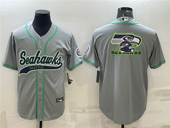 Men's Seattle Seahawks Gray Team Big Logo With Patch Cool Base Stitched Baseball Jersey